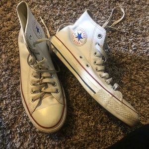White LEATHER high top converse